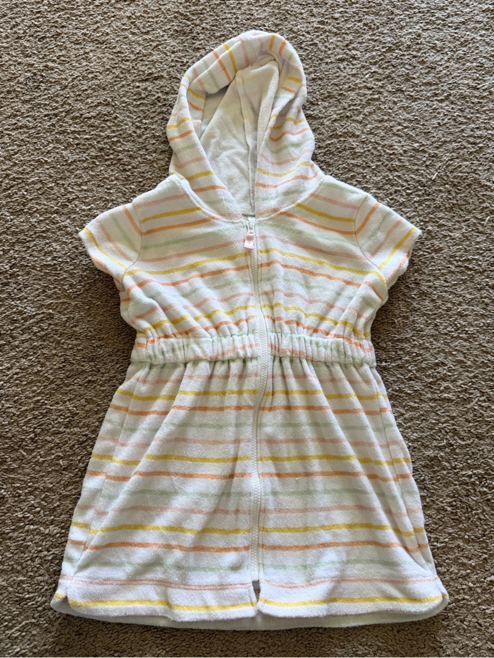 Carter's White Hooded Terry Zip Dress with Pastel Stripes